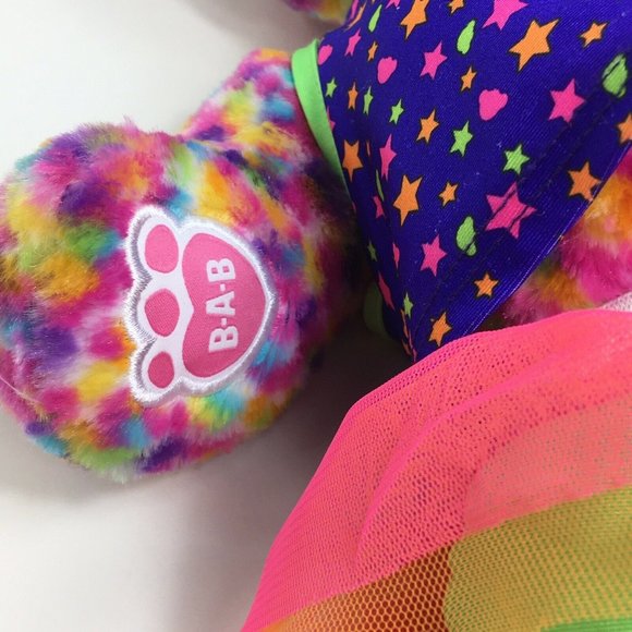 Build A Bear Plush Kitty Cat 16" Rainbow Confetti Leopard Neon 80's Outfit BAB - Picture 6 of 12